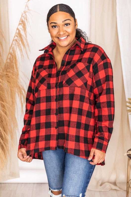 Northern Sky Red Buffalo Plaid Button Up Blouse