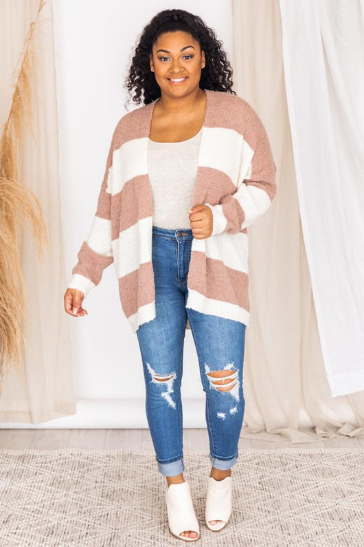 Leaving Lovely Ivory/Mauve Stripe Cardigan