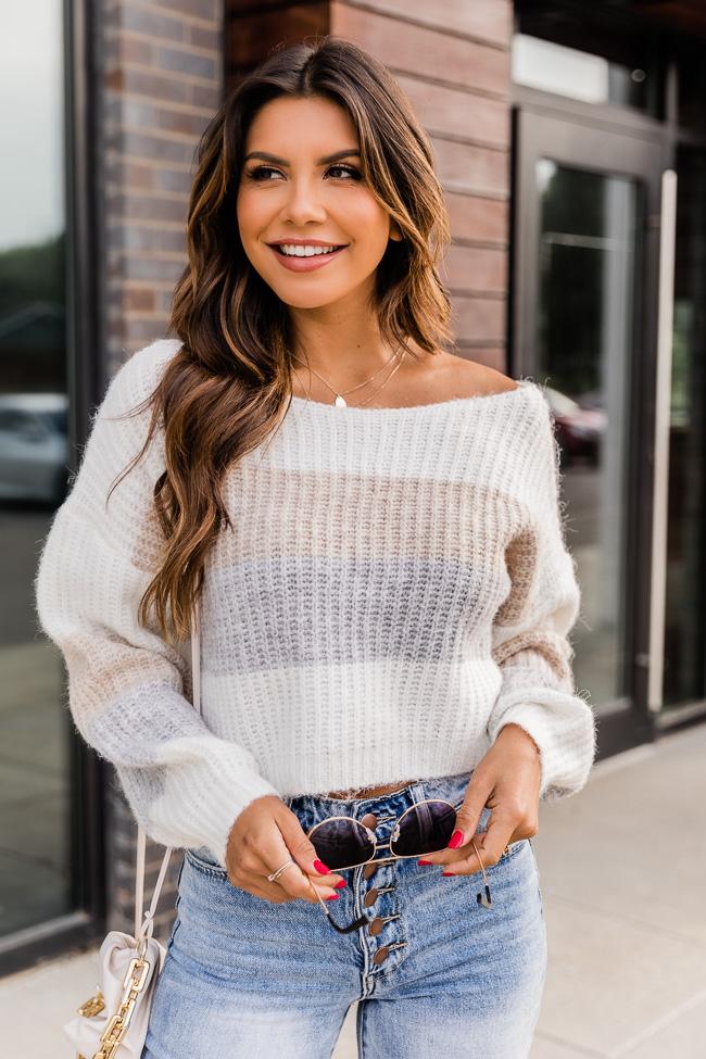 You're Forever Ivory/Taupe Crop Stripe Sweater