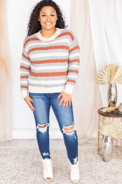 The Best Time Rust Stripe Pullover Sweater FINAL SALE