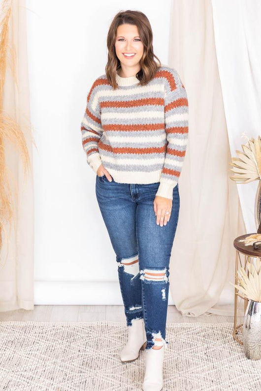 The Best Time Rust Stripe Pullover Sweater FINAL SALE