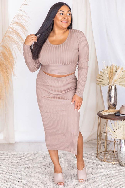 Escape The Night Mocha Ribbed Midi Skirt
