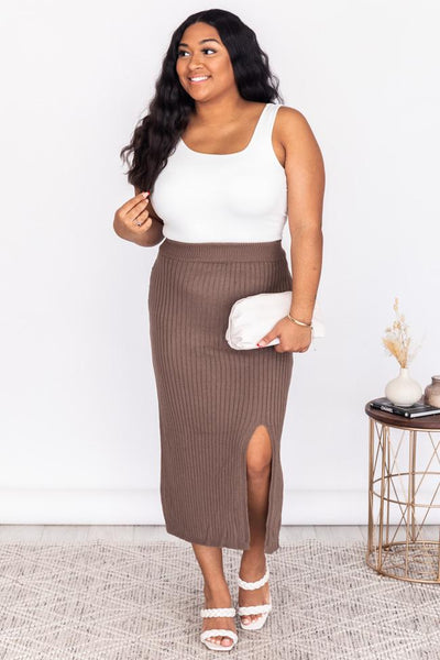 Make A Decision Mocha Side Slit Sweater Midi Skirt