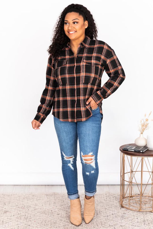 All I Ever Wanted Black Plaid Button Front Blouse