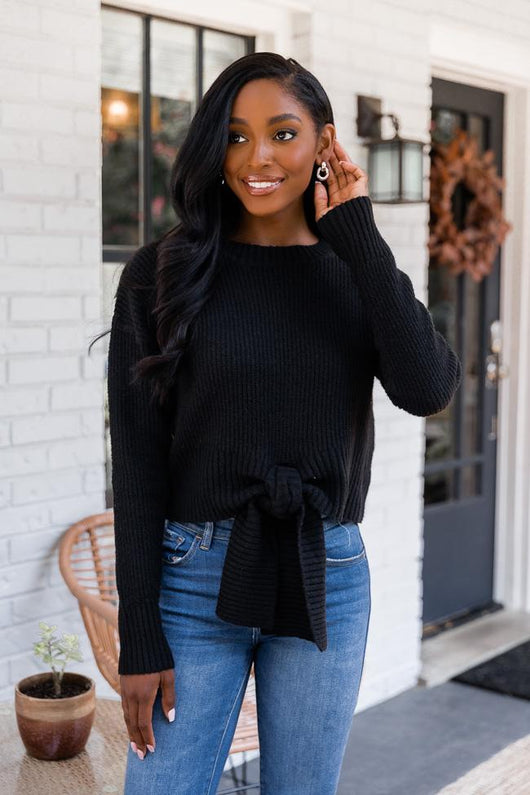 Divine Intervention Black Tie Front Sweater