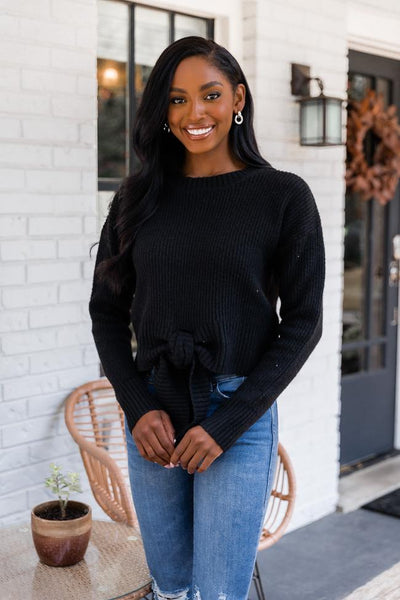 Divine Intervention Black Tie Front Sweater