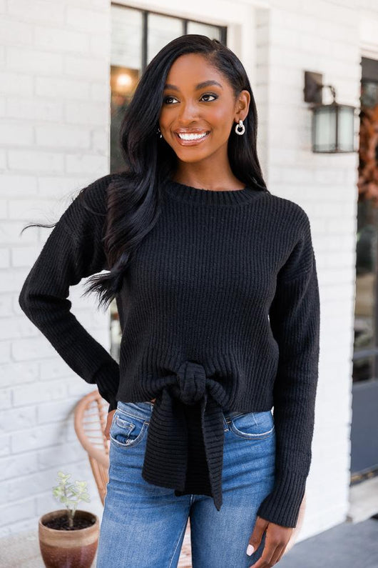 Divine Intervention Black Tie Front Sweater