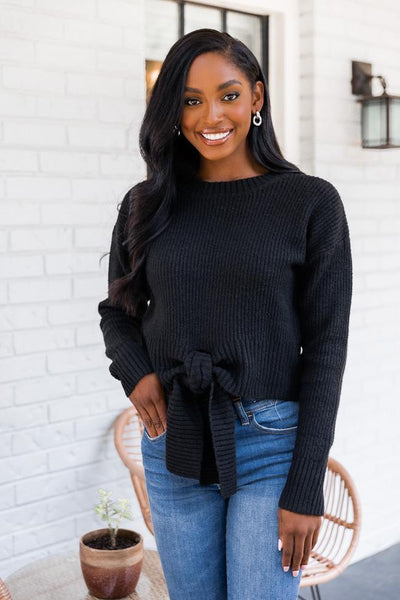 Divine Intervention Black Tie Front Sweater