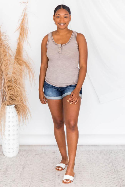 Every Hour Mocha Ribbed Henley Tank