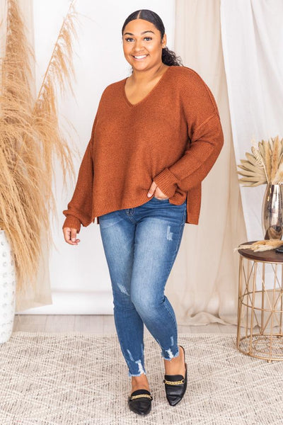 LIVING MY BEST STYLE X PINK LILY Boston College V-Neck Terracotta Sweater