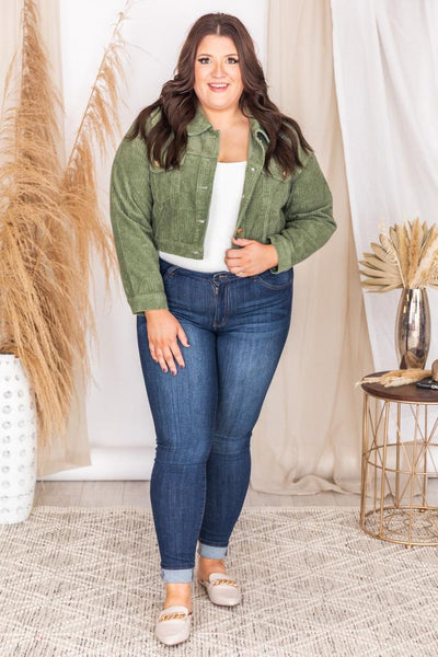 LIVING MY BEST STYLE X PINK LILY Fenway Embroidered Collar Cord Olive Jacket