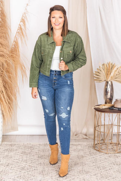 LIVING MY BEST STYLE X PINK LILY Fenway Embroidered Collar Cord Olive Jacket