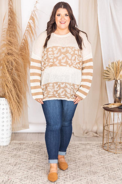 LIVING MY BEST STYLE X PINK LILY Beacon Hill Leopard Taupe Sweater
