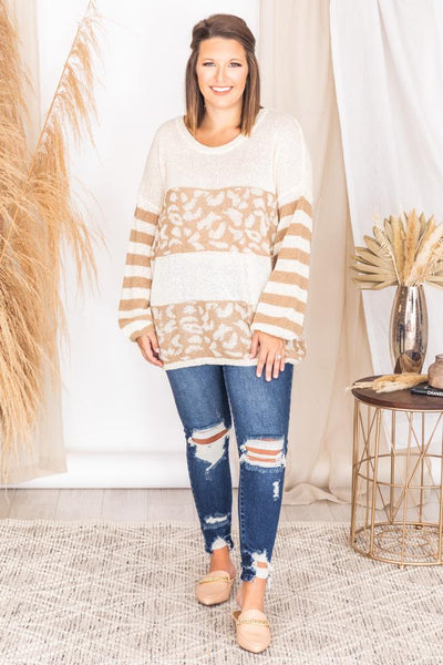 LIVING MY BEST STYLE X PINK LILY Beacon Hill Leopard Taupe Sweater