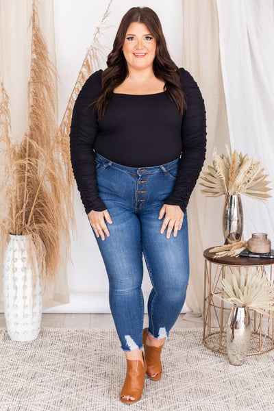 Aligned Hope Black Ruched Bodysuit