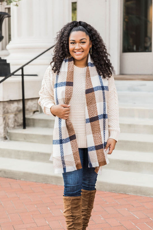 Knowing The Answer Navy Plaid Scarf