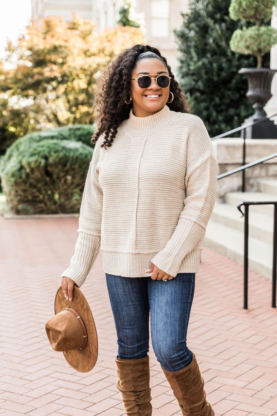 Divine Grace Beige Turtleneck Sweater