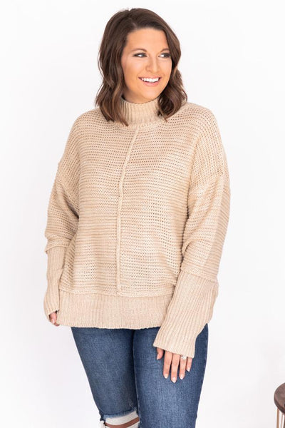 Divine Grace Beige Turtleneck Sweater