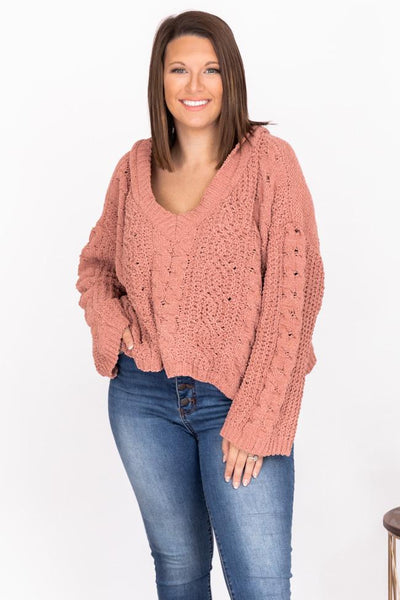 Spend The Night Terracotta Chenille Cable Knit Sweater FINAL SALE