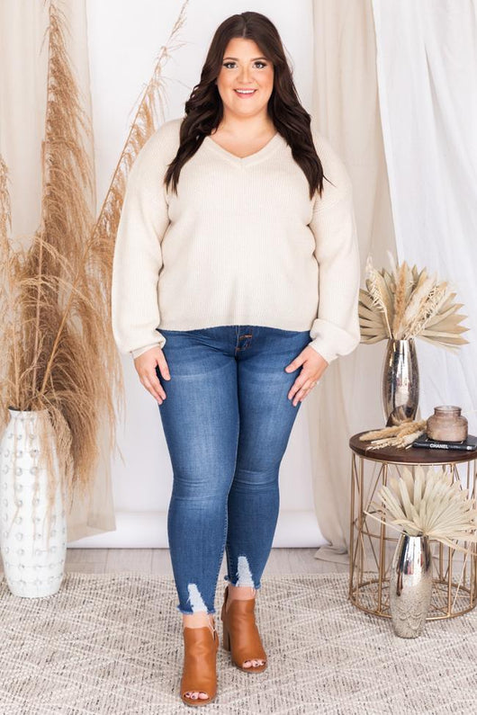Constant Reminder Oatmeal V-Neck Sweater FINAL SALE