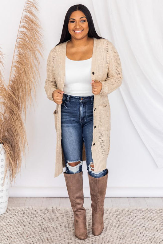Chance To Change Beige Cable Knit Cardigan