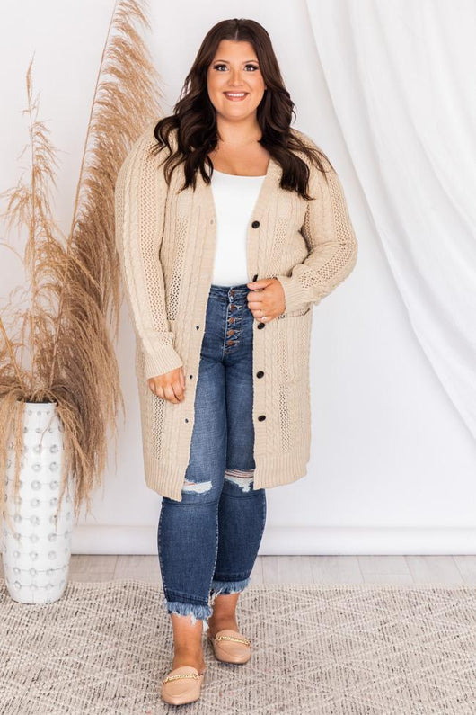 Chance To Change Beige Cable Knit Cardigan
