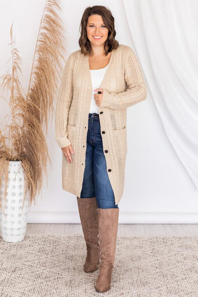 Chance To Change Beige Cable Knit Cardigan