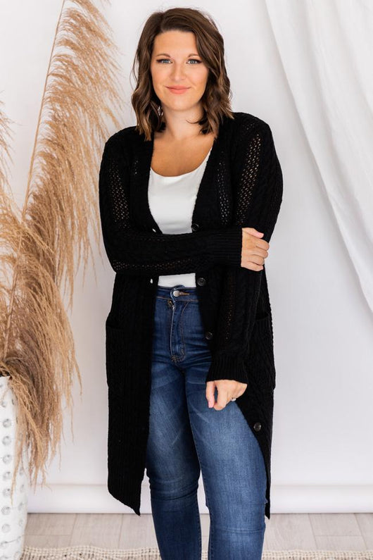 Chance To Change Black Cable Knit Cardigan