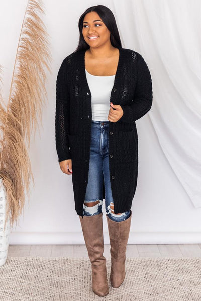 Chance To Change Black Cable Knit Cardigan
