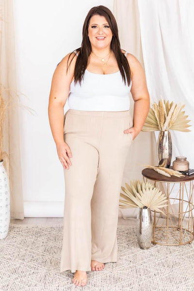 Greatly Adored Beige Ribbed Lounge Pants