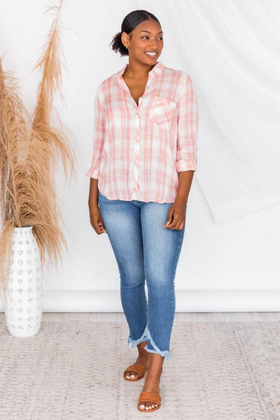 A Step Away Coral Plaid Blouse FINAL SALE