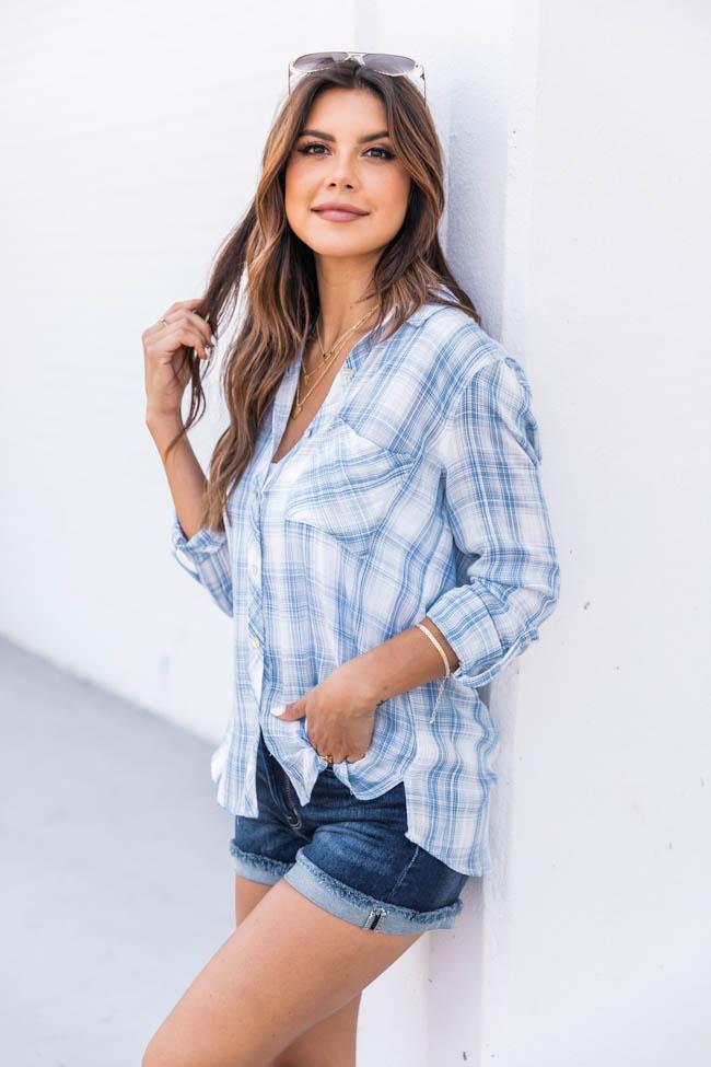 A Step Away Blue Plaid Blouse