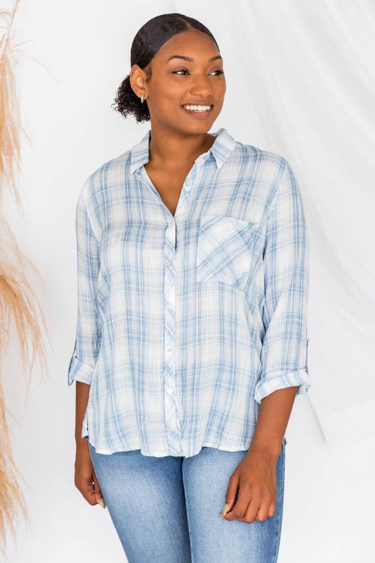 A Step Away Blue Plaid Blouse