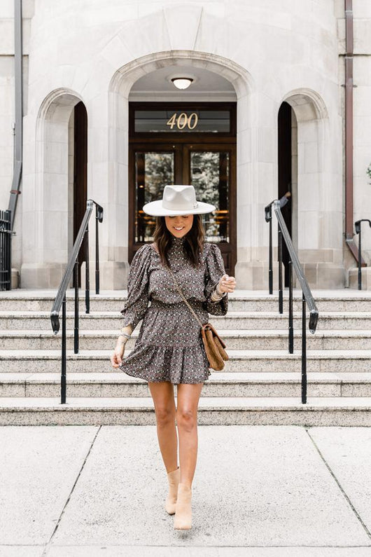 LIVING MY BEST STYLE X PINK LILY Sullivan Square Mock Neck Floral Olive Dress