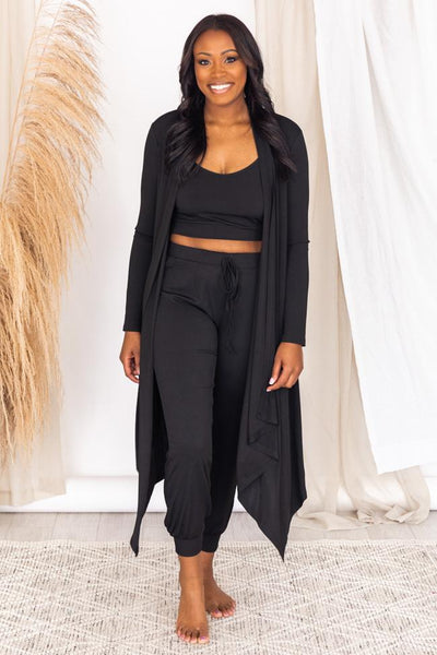 A New Dawn Black Ribbed Duster Cardigan