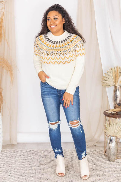 Under The Same Sky Mustard Fair Isle Sweater