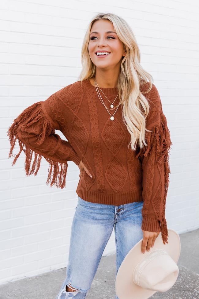 Specific Interest Brown Fringe Sweater FINAL SALE