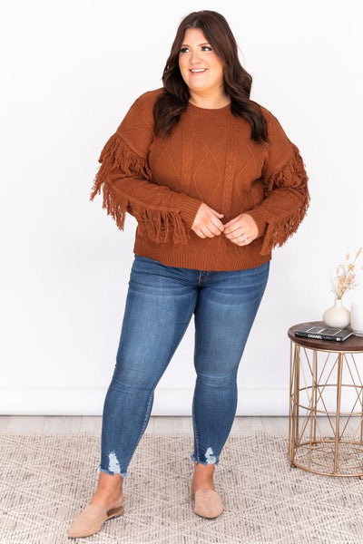Specific Interest Brown Fringe Sweater FINAL SALE