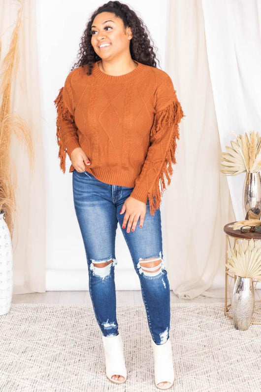 Specific Interest Brown Fringe Sweater FINAL SALE