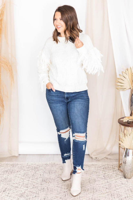 Specific Interest Cream Fringe Sweater