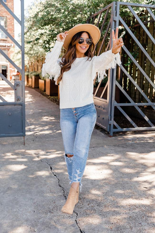 Specific Interest Cream Fringe Sweater