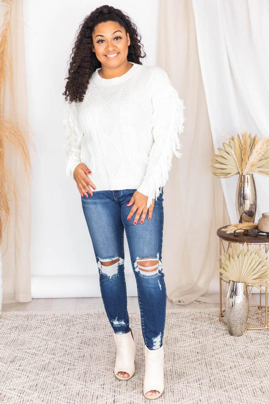 Specific Interest Cream Fringe Sweater