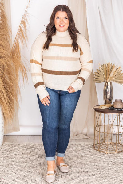 Always On Trend Brown Striped Turtleneck Sweater