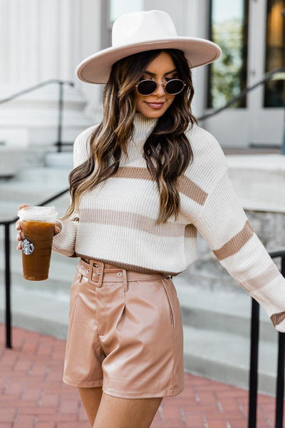 Always On Trend Brown Striped Turtleneck Sweater