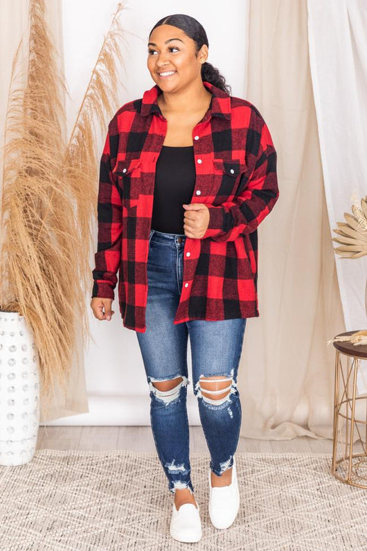 Feeling Blessed Red Buffalo Plaid Shacket