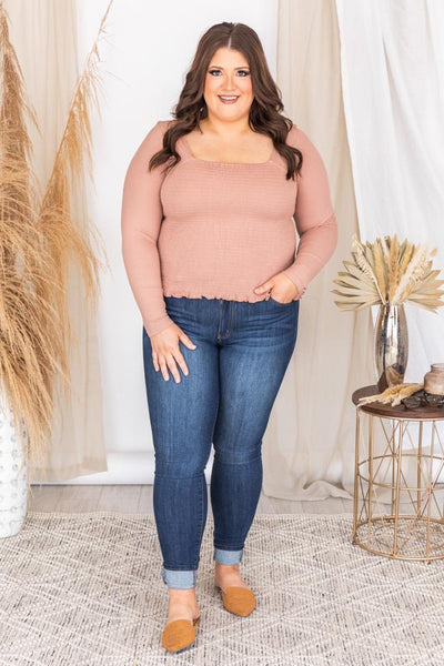Keep On Trying Mauve Smocked Blouse