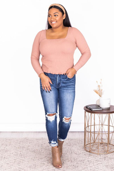 Keep On Trying Mauve Smocked Blouse
