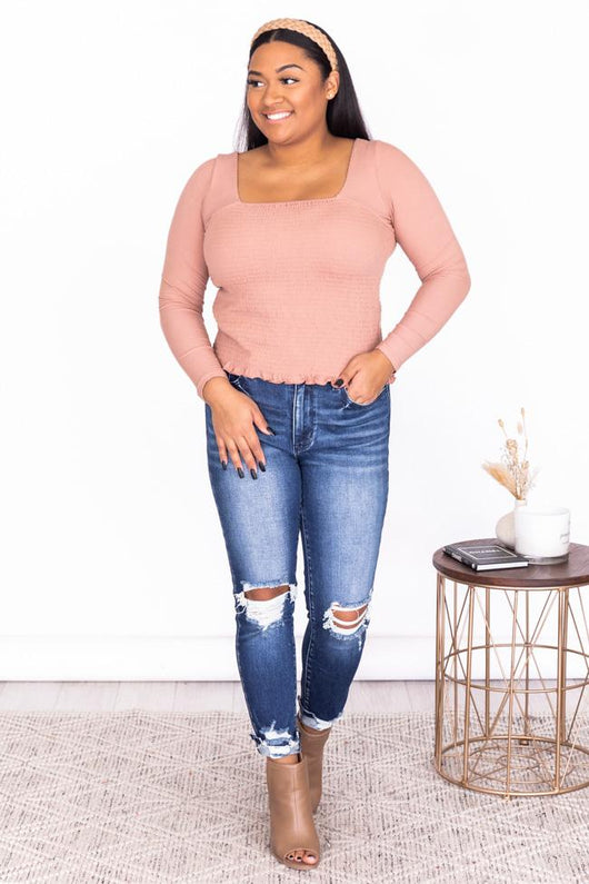Keep On Trying Mauve Smocked Blouse