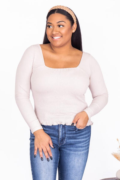 Keep On Trying Mocha Smocked Blouse