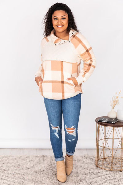 Status Update Pink Plaid Asymmetrical Pullover